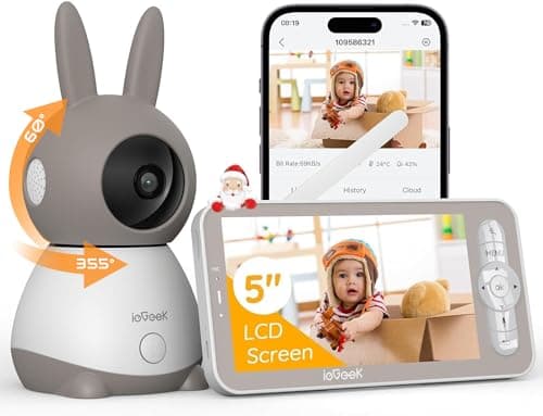 ieGeek Baby Monitor with 2K HD Resolution, Pan-Tilt-Zoom Video Baby Monitor Camera, 5'' LCD Screen & App Control, Night Vision, Cry and Motion Detection, Temp & Humidity Sensor, Two Way Audio, VOX - Image 1