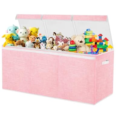 Boxgambol Extra Large Toy Box, Toy Storage Organizer with Lid, Oxford Fabric Collapsible Sturdy Toy Chest Bins Baskets for Livingroom,Playroom, Nursery, Bedroom, Closet (Pink) - Image 1