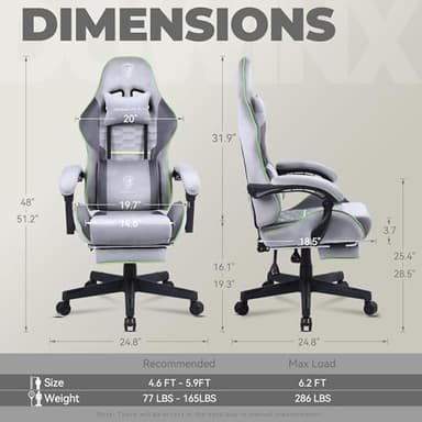 Dowinx Gaming Chair Fabric with Pocket Spring Cushion, Massage Game Chair Cloth with Headrest, Ergonomic Computer Chair with Footrest 290LBS, Light Grey - Image 3