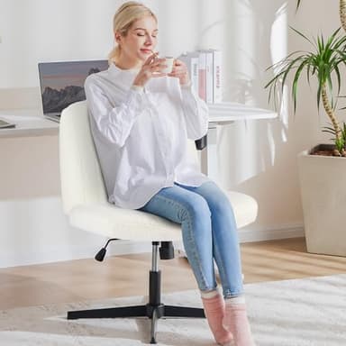 OLIXIS Criss Cross Chairs Legged Armless No Wheels Wide Seat Height Adjustable Swivel Rolling Padded Furry Cute Home Office Desk Seating for Bedroom, Student, Study Room - Image 7