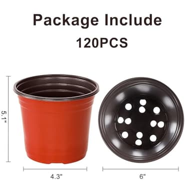 JNYONG 6 Inch 120 Pack Plastic Nursery Pots with Drainage Holes,Plastic Seed Starting Pots, Reusable Seedling Flower Plant Container for Succulents, Seedlings, Cuttings, Transplanting - Image 2