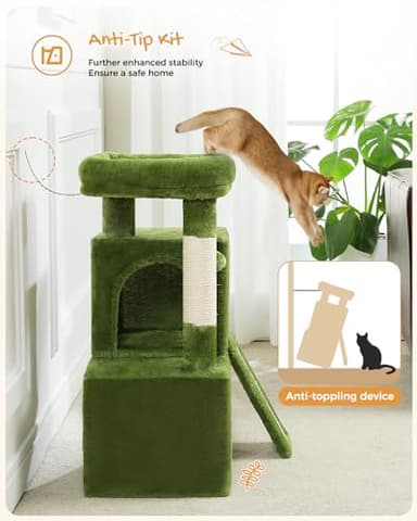 PAWZ Road Cat Tree, 30 Inches Cat Tower with Dual Condos for Indoor Cats, Plush Cat House with Padded Perch, Scratching Ramp and Posts and Replaceable Balls-Green - Image 5