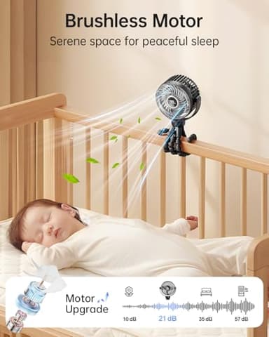 Bearwind Mini Portable Stroller Fan for Travel,360° Rotation,4-Speed LED Night Light Clip on Fans Operated by Rechargeable Battery, Baby Essentials for Car Seat Beach Bed Golf Cart (Black) - Image 2