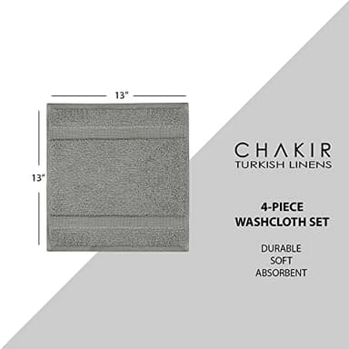 Chakir Turkish Linens | Hotel & Spa Quality 100% Cotton Premium Turkish Towels | Soft & Absorbent (4-Piece Washcloths, Gray) - Image 6