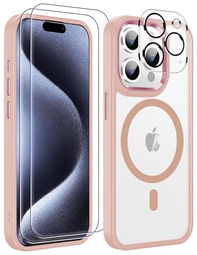 Temdan Designed for iPhone 15 Pro Case, [Compatible with Magsafe][Anti-Yellowing][Military-Grade Protection] Shockproof Protection Slim Sleeve Cover, Clear Pink - Image 1