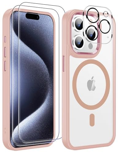 Temdan Designed for iPhone 15 Pro Case, [Compatible with Magsafe][Anti-Yellowing][Military-Grade Protection] Shockproof Protection Slim Sleeve Cover, Clear Pink - Image 1