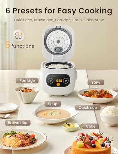 COMFEE' Mini Rice Cooker 4 Cups Cooked/2 Cups Uncooked, Portable Non-Stick rice maker, 24 hours Timer Delay, 6 Functions, Fast Cooker, Brown Rice, Oatmeal, White - Image 3