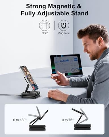 2025 Magnetic Wireless Charging Station - ADADPU 3 in 1 Foldable Mag-Safe Charger Stand for Multiple Apple Devices, Travel Charging Pad for iPhone 17 16 15 14 13 12 Pro Max Plus Apple Watch AirPods - Image 4