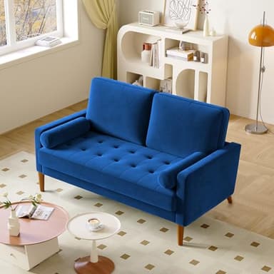 Vesgantti Blue Velvet 56" Mid-Century Modern Loveseat Sofa, 2 Seater with Tufted Seat, Sturdy Wooden Frame, Indoor Use - Image 2