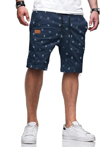 JMIERR Men's Casual Shorts - Fashion Cotton Drawstring Summer Beach Stretch Elastic Waist Waist Twill Chino Golf Shorts with Pockets for Men 8 Inch Inseam, US 38(XL), Coconut Tree Printed Blue - Image 1