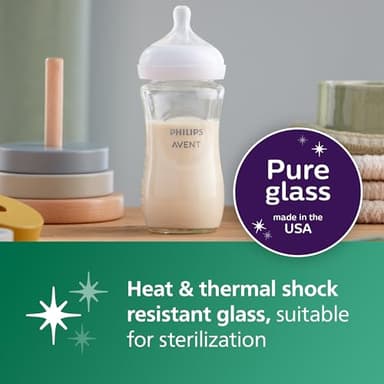 Philips Avent Natural Glass Baby Bottle with Natural Response Nipple (Medium Flow, Flow 3), 8oz, SCY913/01 - Image 3