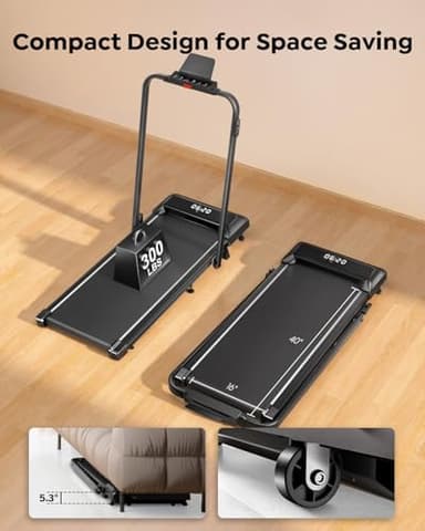 Acezoe Walking Pad Treadmill with Incline and Handle Bar, 2 in 1 Folding Treadmills for Home Small Office, 300lbs Portable Compact Under Desk Treadmill with Remote Control, LED Display and Apps - Image 8