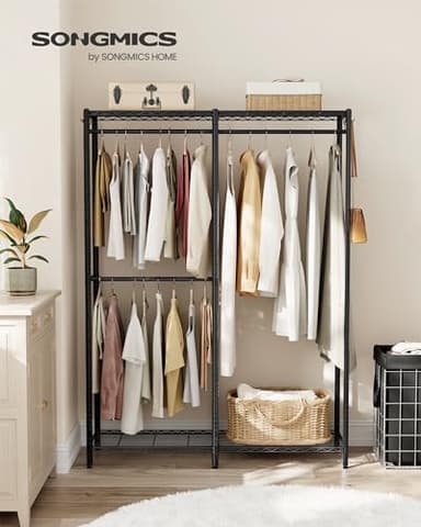 SONGMICS Clothes Rack, Freestanding Wardrobe Closet, Metal Clothing Racks, Heavy-Duty Garment Rack with Adjustable Shelves, Hanging Rods, Dividable, 15.8 x 47.2 x 70.9 Inches, Ink Black ULGR423B01 - Image 2