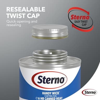 Sterno Fuel Cans - 6-Hour Burn, (12-Pack) Chafing Dish Fuel Can Burners for Food Warmer, Resealable Twist Chafer Fuel Canned Heat, Handy Wick - Image 3