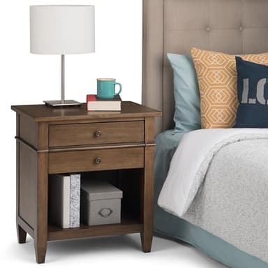 SIMPLIHOME Carlton SOLID WOOD 24 inch Wide Transitional Bedside Nightstand Table in Rustic Natural Aged Brown for the Living Room and Bedroom - Image 2
