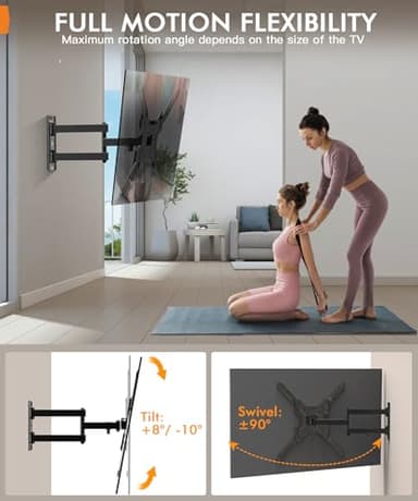 Full Motion TV Wall Mount for Most 26-55 Inch TVs, Corner Wall Mount TV Bracket with Tilt Swivel and Articulating, Single Stud Center Design Fits Flat/Curved TVs, Max VESA 400x400mm Up to 77 lbs - Image 4