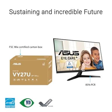 ASUS 27” 4K Eye Care Monitor (VY27UQ) - UHD (3840 x 2160), IPS, HDR10, Adaptive Sync, Eye Care Plus, Display Port, HDMI, Speaker, DisplayWidget, Blue Light Filter, Flicker Free, 3yr Warranty - Image 9