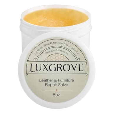 LUXGROVE® Leather & Furniture Repair Salve- Polisher, Leather Cleaner and Conditioner for Furniture - UV Protectants Help Prevent Cracking or Fading, for Car Seat, Couch, Shoe, Purse, Boot - 8oz - Image 1