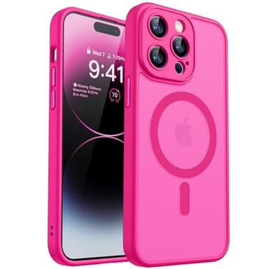 CANSHN Magnetic Compatible with iPhone 14 Pro Max Case, Upgraded [Full Camera Protection] [Compatible with Magsafe] [Translucent Matte] Shockproof Protective Phone Case Cover 6.7 Inch - Hot Pink - Image 1