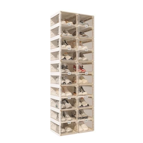 ANTBOX Foldable Shoe Rack,Shoe Organizers for Closet Plastic Shoe Storage Box for Entryway,Living Room,Large Sturdy Stackable Sneaker Cabinet Bins with Magnetic Clear Door 10 Tiers 20 Pairs - Image 1