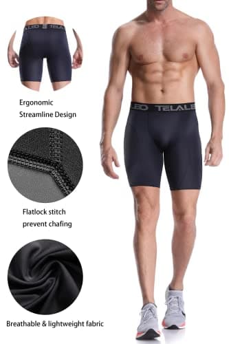 TELALEO 5 Pack Compression Shorts for Men Spandex Sport Shorts Athletic Workout Running Performance Baselayer Underwear Black/Double Blue/Double Gray M - Image 4