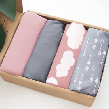 Baby Bassinet Sheets 4 Pack Compatible with 33" x 20" Mika Micky, Baby Delight, Dream On Me, AMKE and Other Rectangle Bassinet Mattress, Ultra Soft & Skin-Friendly, Pink Print - Image 1