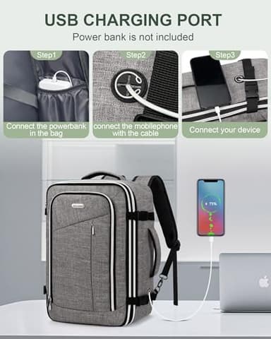 Travel Carry On 17.5" Laptop Expandable Backpack for Men Women, Personal Item Bag Waterproof Airline Approved with USB Charging Hole 3 Packing Cubes, Large Weekender Daypack Business Luggage Suitcase - Image 6