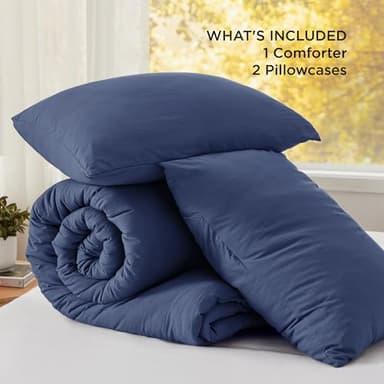 Bedsure California King Size Comforter Set, Navy Soft Prewashed Bedding for All Seasons, 3 Pieces GentleSoft™ Down Alternative Bed Set, 1 Lightweight Comforter (104"x96") and 2 Pillowcases (20"x36") - Image 6