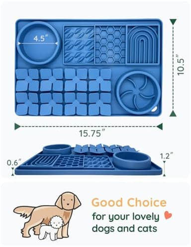 Evenco Slow Feeder Bowl, Silicone Lick Mat with Suction Cups for Dog Cat, Snuffle Mat for Pet Smell Training, Puzzle Toys for Bored Puppy, Interactive Sniff Mat for Slow Eating and Keep Busy, Blue - Image 2
