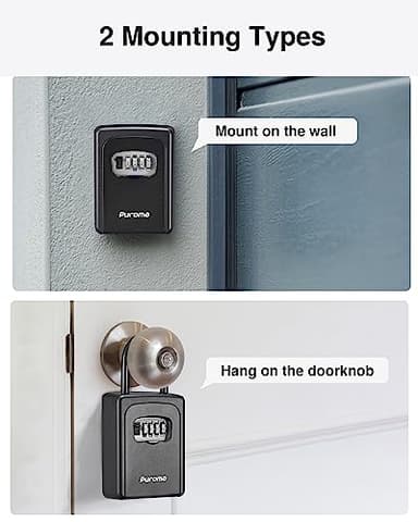 Puroma Lock Box, Large Key Lock Box Resettable Combination Lockbox, Portable Wall Mount Lockbox Security Safe Box for Outside Outdoor Home Office Door Handle House Key, Pure Black (1 Pack) - Image 6