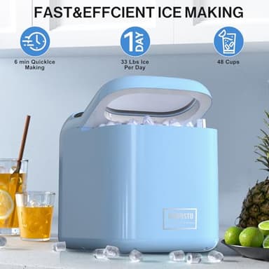 Ice Makers Countertop, 9 Cubes Ready in 6 Mins, High Capacity 33lbs/Day, One-Click Operation, Self-Cleaning Countertop Ice Machine with Ice Scoop/Ice Basket for Home/Kitchen/Office (Blue) - Image 3
