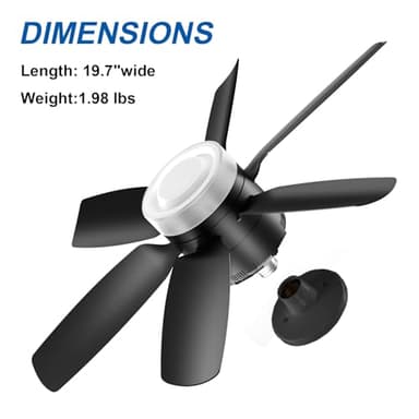 Socket Fan Light with Remote 19.7inch Socket Ceiling Fan with Light Dimmable LED Ceiling Fan,3 Colors 6500K,1500 Lumens Bulb for Garage, Bedroom, Kitchen, Living Room, and Closet Black - Image 7
