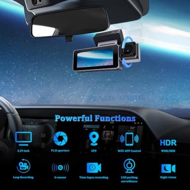 ANTFUTRE Dash Cam Front and Rear 4K HD 3-Channel Dash Cam with 64GB Card, Built-in WiFi GPS, Night Vision, Loop Recording, 24-Hour Parking Mode, G-Sensor and 3.4-inch IPS Screen (MXC-852-1) - Image 3
