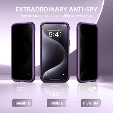 TIESZEN for iPhone 15 Pro Case, Compatible with MagSafe, Built-in Privacy Screen Protector and Camera Protection, Anti Spy Full Body Dustproof Shockproof Hard Phone Case 6.1", Light Purple - Image 9