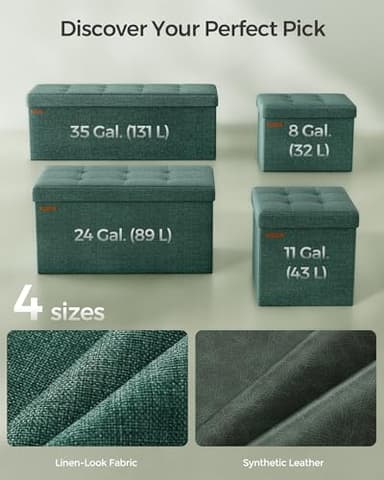 SONGMICS MAZIE Collection - 43 Inches Folding Storage Ottoman Bench, Ottoman Foot Rest, End of Bed Bench, Storage Chest, Load 660 lb, for Living Room, Bedroom, Entryway, Retro Green ULSF077C01 - Image 6