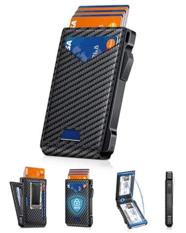 Wallet for Men RFID Wallet with 2 ID Windows & Money Clip, Slim Pop Up Card Holder for 10-12 Cards, Bifold Minimalist Smart Wallet for Front Pocket, Compact Metal Credit Card Holder, Gifts for Men - Image 1