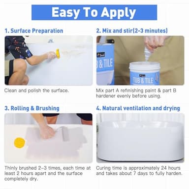 DWIL Tub and Tile Refinishing Kit, Quick-Dry Tile Paint for Wall & Floor, Sink Bathtub Paint for Bathroom, Kitchen, Toilets, Water Based, Semi-Gloss White, 50-55sq.ft, 33oz - Image 7