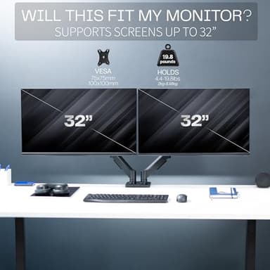 VIVO Dual Monitor up to 32 inches and 19.8 lbs per Screen, Pneumatic Arm Desk Mount, Articulating Counterbalance, VESA Stand, Classic, STAND-V002O - Image 6