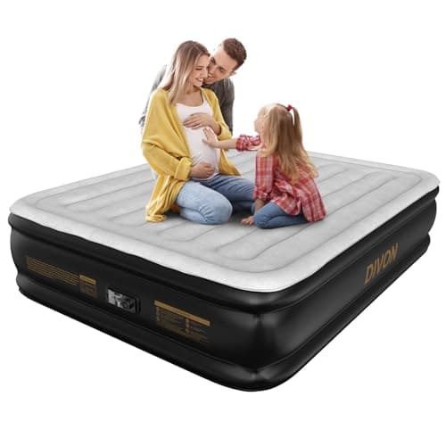 DIVON Air Mattress Queen with Built in Pump,Blow Up Mattress with Wave Pattern in 3 Mins,18'' Quick Inflatable Mattress, Luxury Airbed for Home&Camping,Black,660lbs - Image 1