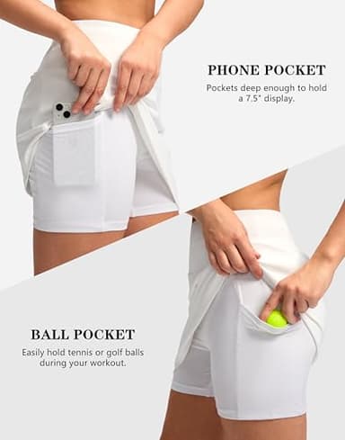 G Gradual Women's Golf Skirts Skort 4 Side Pockets High Waisted Stretchy Tennis Skirt with Short Athletic Casual (White, M) - Image 4