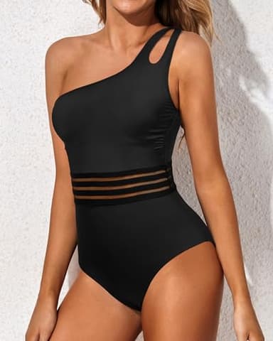 Holipick One Shoulder One Piece Swimsuit for Women Tummy Control Bathing Suits Modest Full Coverage Keyhole Swimwear - Image 4