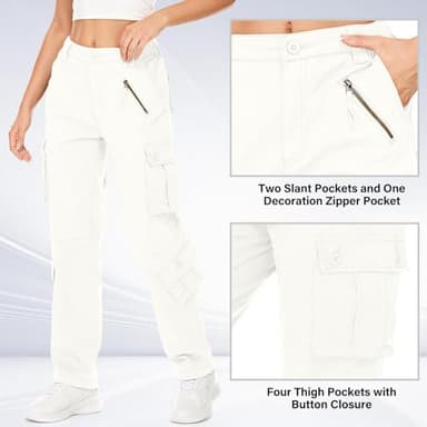 Jawtut Womens Cargo Pants Army Combat Work Pants with 8 Pockets Casual Cotton Ripstop Construction Pants (2083 Beige White 16) - Image 2