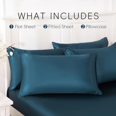 Sleeplite 4 Piece Luxury Satin Bed Sheets Set with Pillowcases - Ultra Soft & Silky, Hypoallergenic & Wrinkle-Free, Hotel Quality Comfort Bedding, Size Full, Navy Blue - Image 4