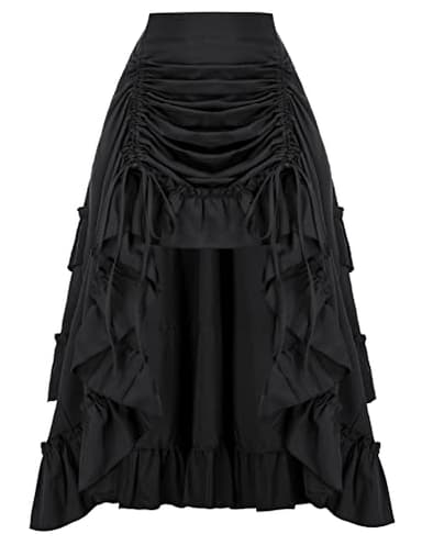 Women Pirate Skirt Ruffle Long Skirt Steampunk Maxi Skirt Black S - Image 1