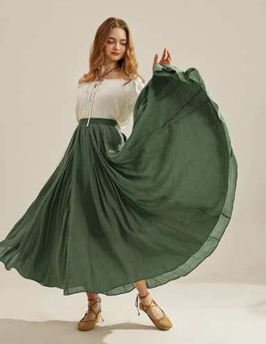 Scarlet Darkness Women Casual Maxi Skirt Flowy Bohemian Renaissance Long Skirts Olive Green XXL - Image 4