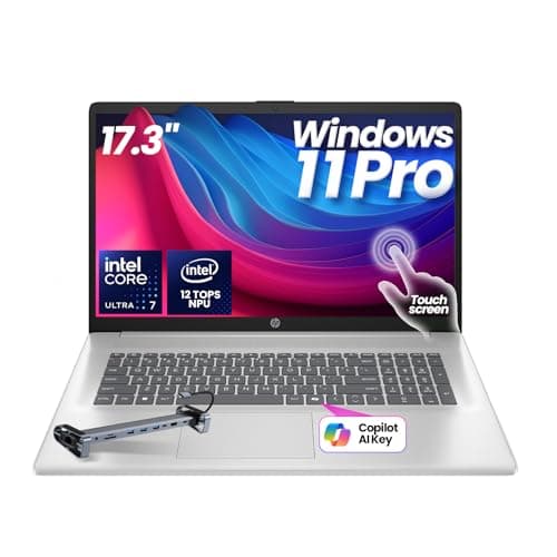 HP 17.3" Touchscreen Laptop, 13th Gen Intel 12-Core Ultra 7 255U, Copilot AI&12 Tops NPU, WiFi 6& BT 5.4, 32GB RAM DDR5&1TB SSD, Long Battery Life, Win 11 Pro with 2 in 1 Dock and Laptop Stand - Image 1