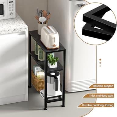 Narrow Side Table Set of 2 for Small Space, 2-Tier Small End Table with Shelf Holder, Slim Nightstand, Skinny Snack Couch Table in Living Room, Bedroom, Study, Kitchen and Balcony (Black) - Image 5