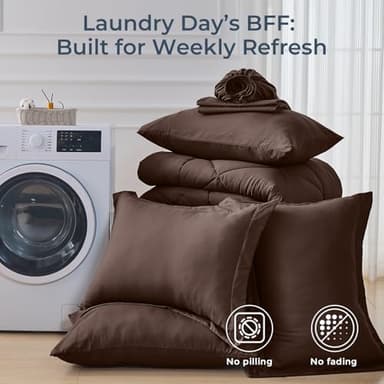 HEVUMYI Brown Queen Comforter Set - 7-Piece All Season Bed in a Bag Queen, Ultra Soft Bedding Set with Comforter, Flat Sheet, Fitted Sheet, Pillowcases, Pillow Shams - Image 7