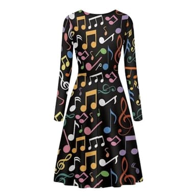 QUJUFOZY Colored Music Fun Teacher Dresses Flowy Short Dress Women Long Sleeves Printed Dress Vintage Style A-Line Party Dresses Preppy Clothes Dresses for Women Short -L - Image 3