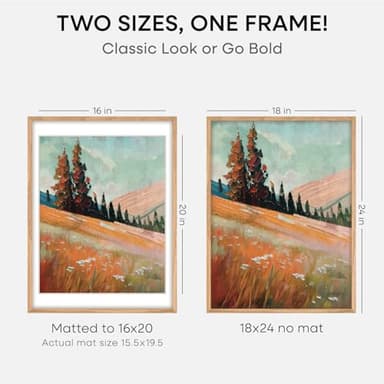Homeforia 18x24 Poster Frame Wood, High End Natural Oak 18x24 Light Wooden Picture Frame with Mat 16x20, 18 by 24 Frames Matted to 16 x 20 Photo, 24by18 Thin Frames, Tempered Glass, Wall Kit, Set of 1 - Image 3